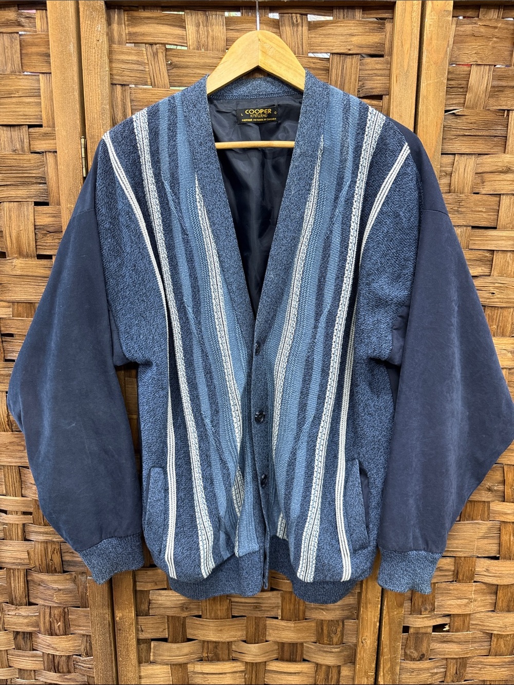 Striped Button-Front Navy and Cream Cardigan